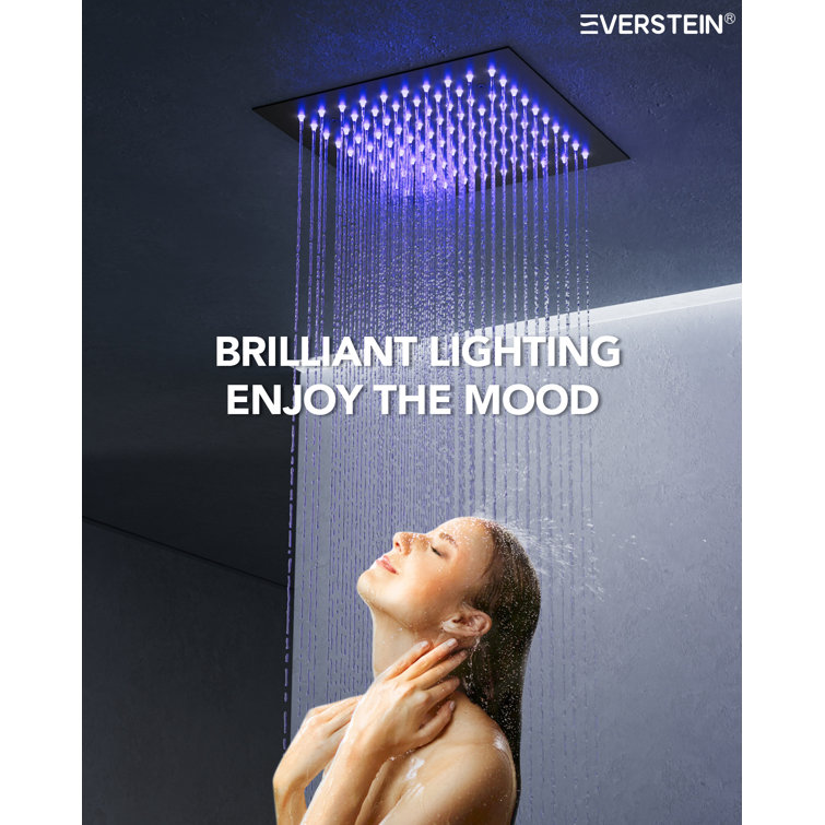 Matte Black Dual Rainfall LED Shower System with Thermostatic Valve