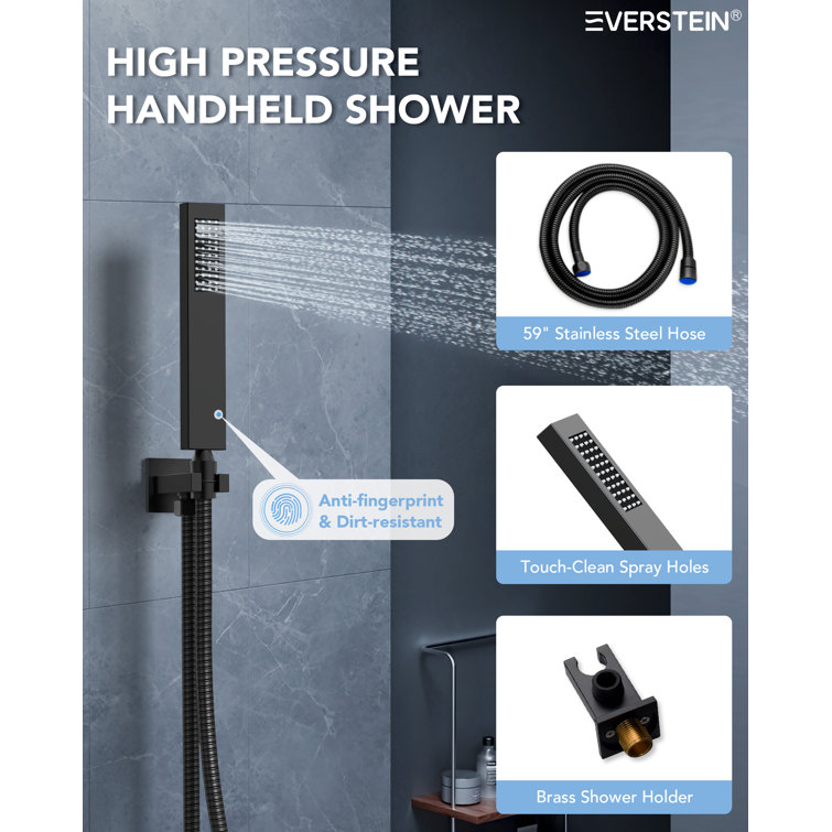 Matte Black Dual Rainfall LED Shower System with Thermostatic Valve