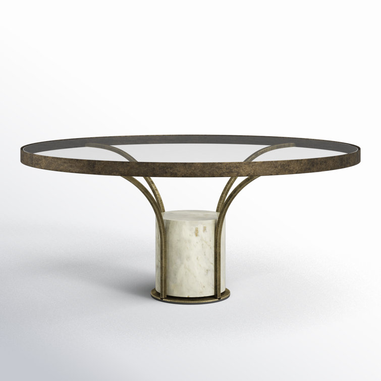 Elegant 36" Round Wood & Glass Coffee Table with Marble Base