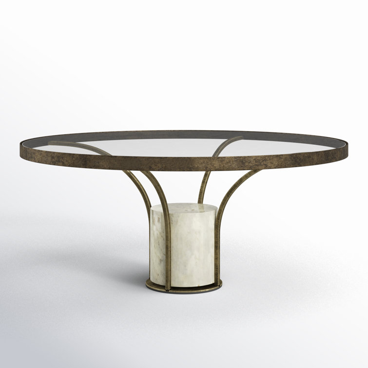 Elegant 36" Round Wood & Glass Coffee Table with Marble Base