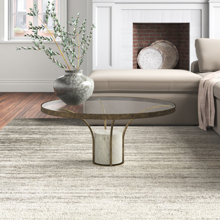 Elegant 36" Round Wood & Glass Coffee Table with Marble Base