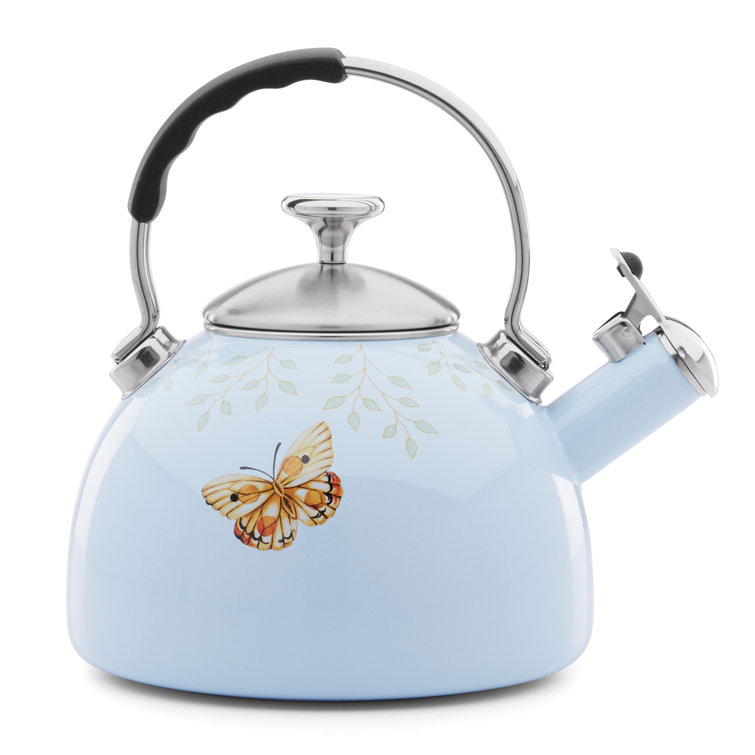 Butterfly Meadow Blue Enamel Whistling Tea Kettle