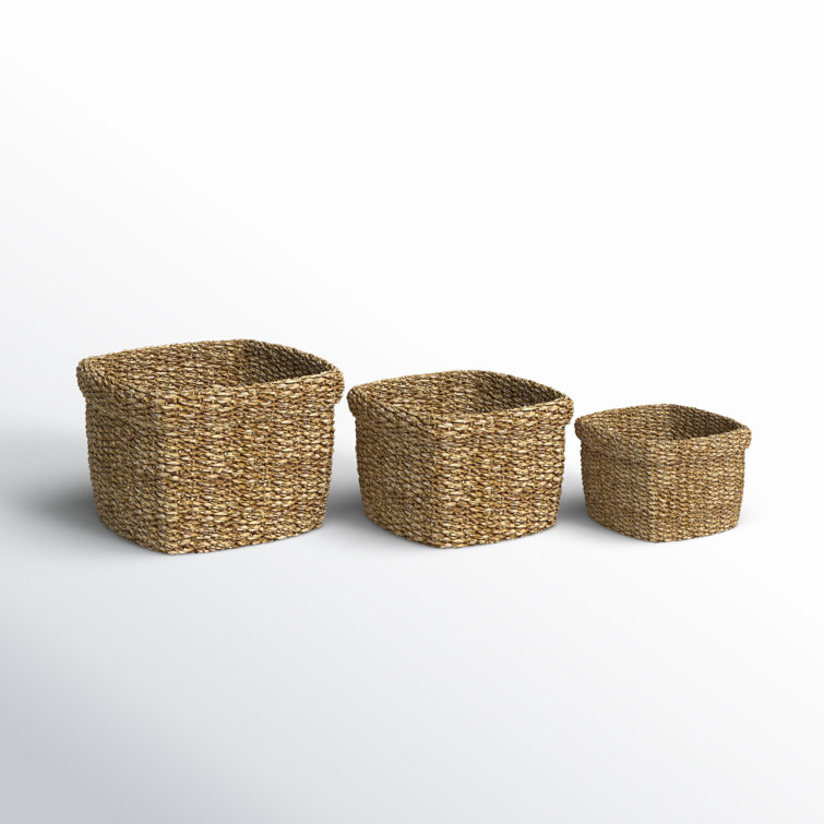 Natural Seagrass Square Storage Baskets, Set of 3