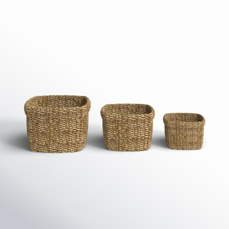 Natural Seagrass Square Storage Baskets, Set of 3