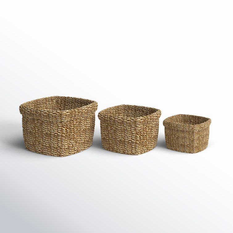 Natural Seagrass Square Storage Baskets, Set of 3