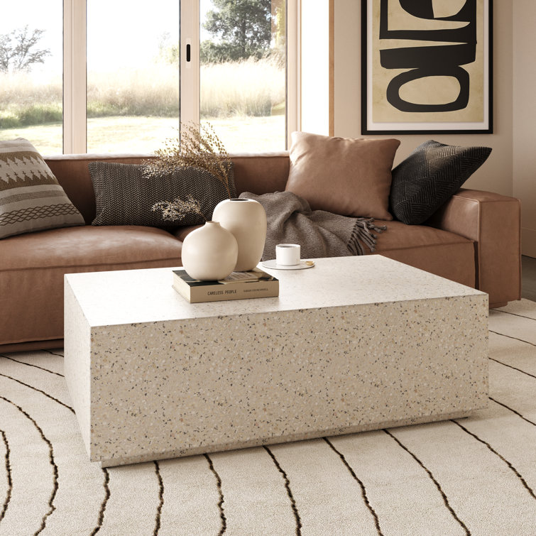 Polly 51" White Concrete Rectangular Coffee Table