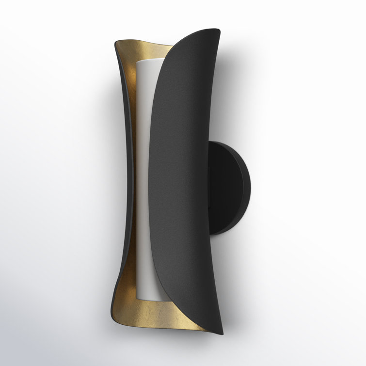 Elegant Gold Leaf & Black Opal Glass Dimmable Wall Sconce