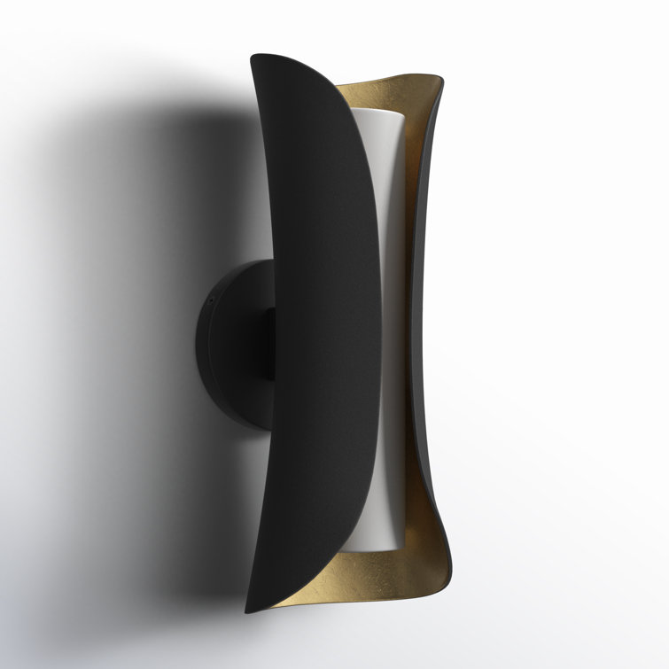 Elegant Gold Leaf & Black Opal Glass Dimmable Wall Sconce