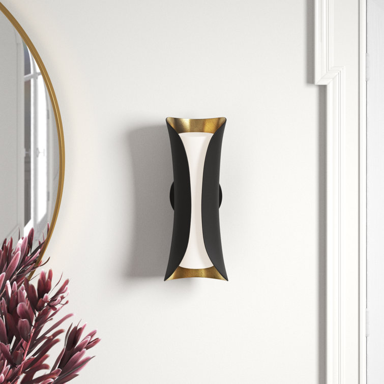 Elegant Gold Leaf & Black Opal Glass Dimmable Wall Sconce