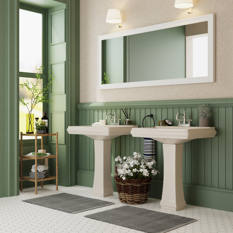 Elegant Apex White Ceramic 34" Rectangular Pedestal Sink with Overflow
