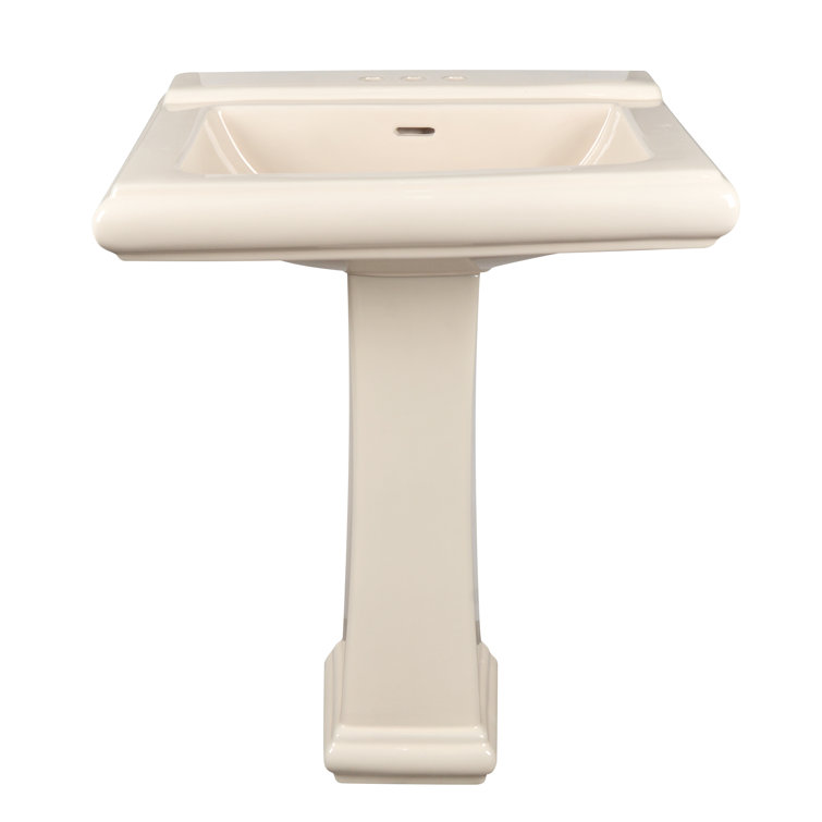 Elegant Apex White Ceramic 34" Rectangular Pedestal Sink with Overflow