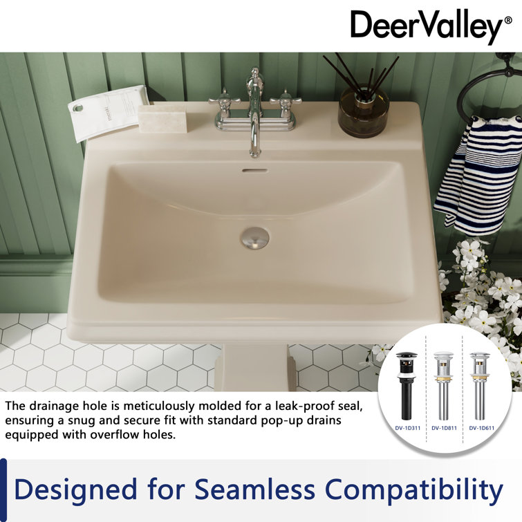 Elegant Apex White Ceramic 34" Rectangular Pedestal Sink with Overflow