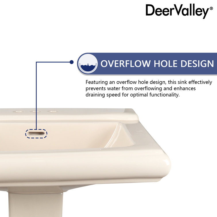 Elegant Apex White Ceramic 34" Rectangular Pedestal Sink with Overflow