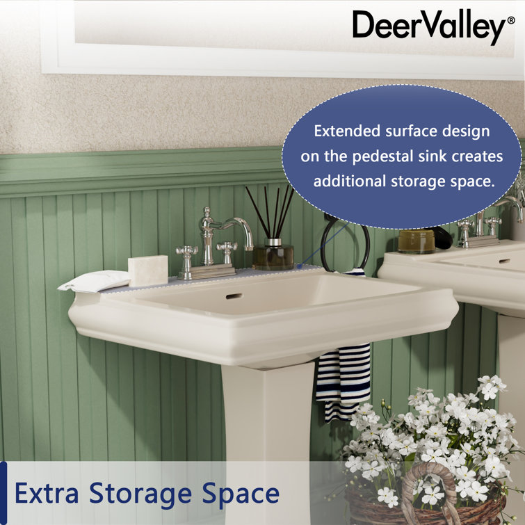 Elegant Apex White Ceramic 34" Rectangular Pedestal Sink with Overflow