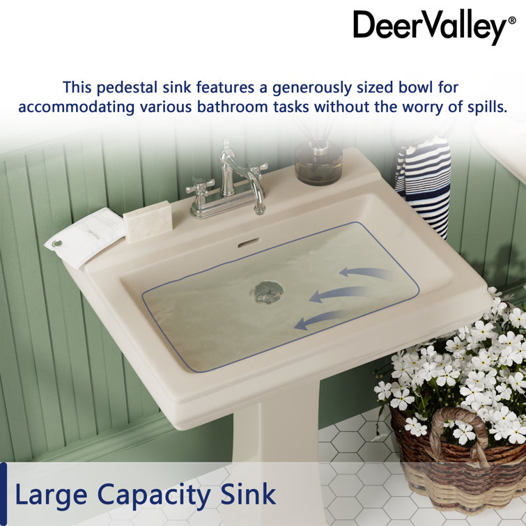 Elegant Apex White Ceramic 34" Rectangular Pedestal Sink with Overflow