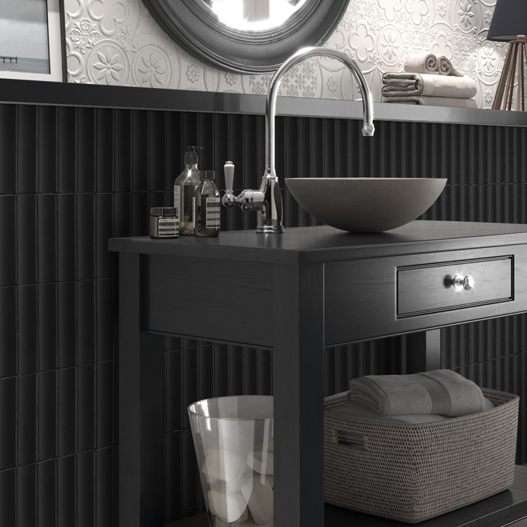 12.52" x 11.89" Black Honed Marble Mosaic Tile