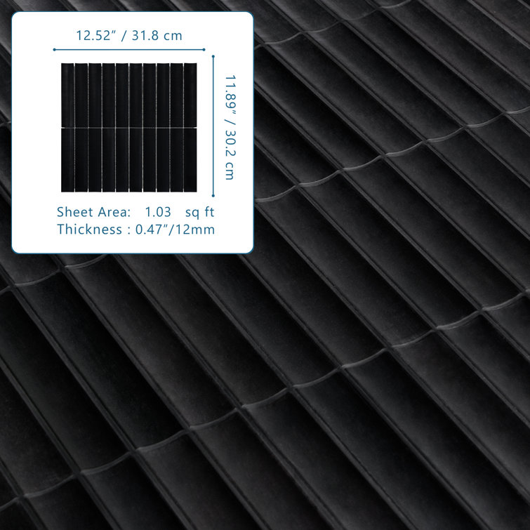 12.52" x 11.89" Black Honed Marble Mosaic Tile