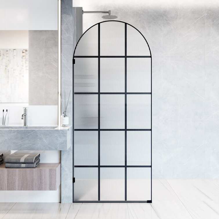 Arden Matte Black 34" x 78" Framed Shower Screen with Fluted Glass