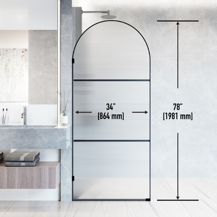 Arden Matte Black 34" x 78" Framed Shower Screen with Fluted Glass