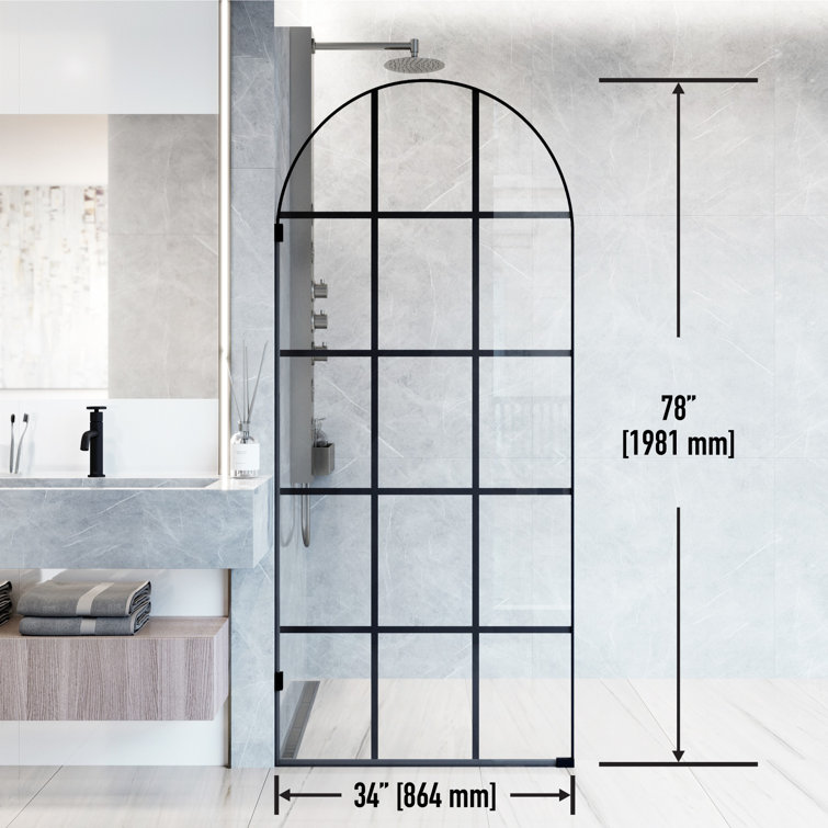 Arden Matte Black 34" x 78" Framed Shower Screen with Clear Glass