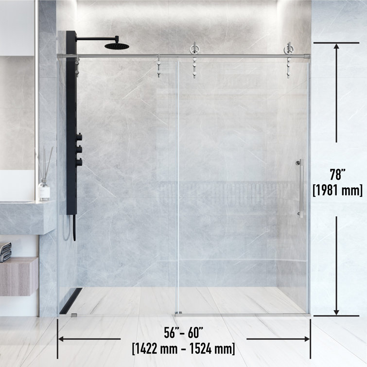 Hamilton 56-60" Chrome Frameless Sliding Shower Door with Clear Glass