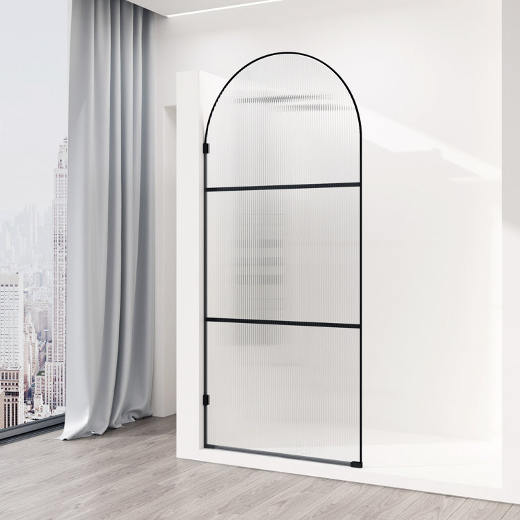 Arden Matte Black 34" x 78" Framed Shower Screen with Fluted Glass