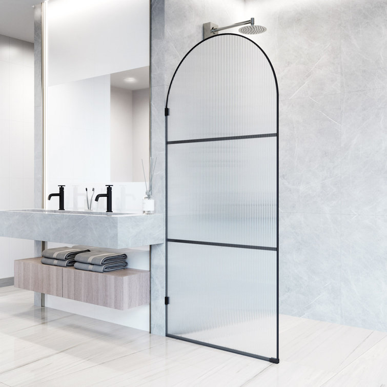 Arden Matte Black 34" x 78" Framed Shower Screen with Fluted Glass