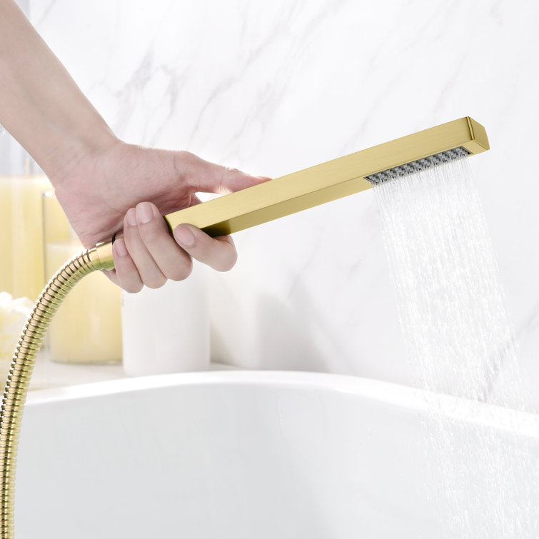 Brushed Gold Wall Mount Waterfall Tub Faucet with Hand Shower