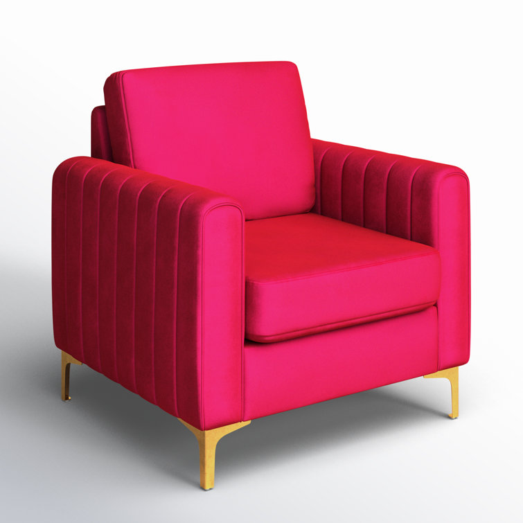 Fuchsia Velvet Club Armchair with Gold Metal Legs