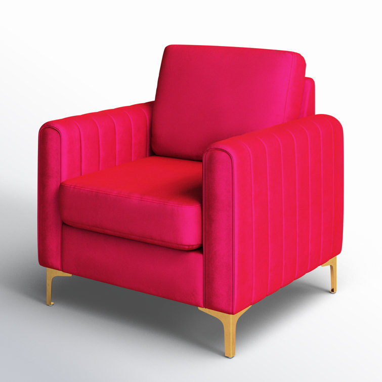 Fuchsia Velvet Club Armchair with Gold Metal Legs