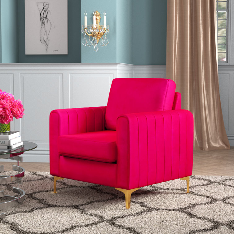 Fuchsia Velvet Club Armchair with Gold Metal Legs