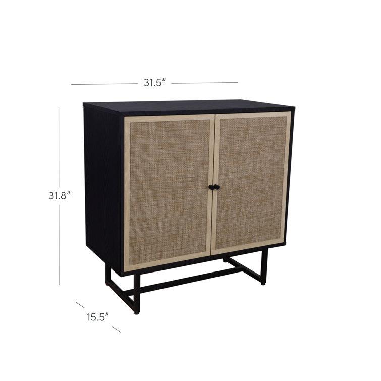 Black Oak and Rattan Freestanding Cabinet with Adjustable Shelves