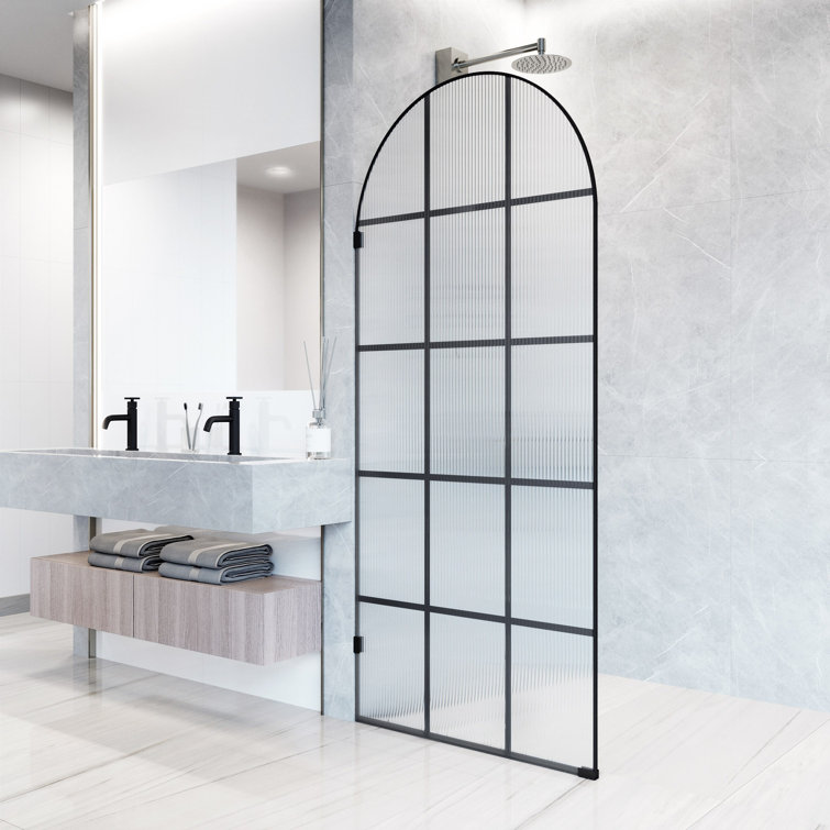 Arden Matte Black 34" x 78" Framed Shower Screen with Fluted Glass