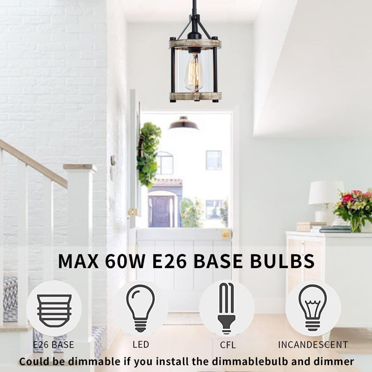 White Farmhouse Wood and Metal Lantern Pendant Light