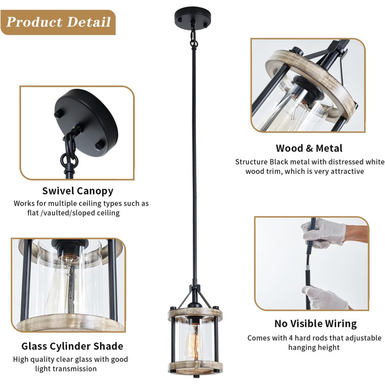 White Farmhouse Wood and Metal Lantern Pendant Light
