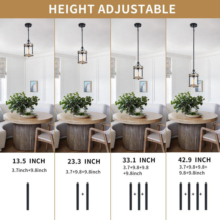 White Farmhouse Wood and Metal Lantern Pendant Light