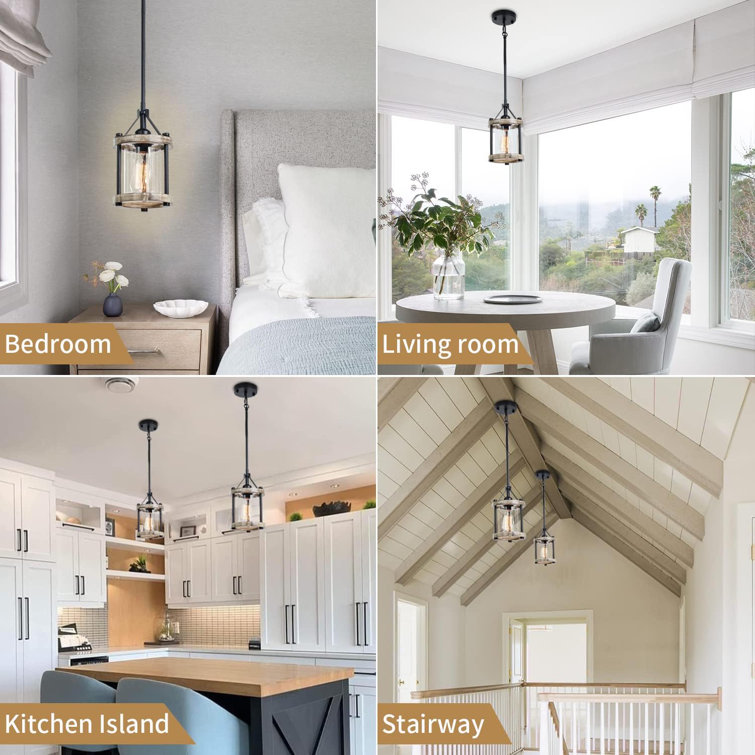 White Farmhouse Wood and Metal Lantern Pendant Light