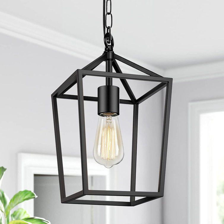 Black Metal Farmhouse Pendant Light with Open Cage Design
