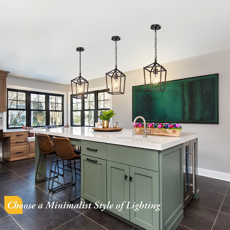 Black Metal Farmhouse Pendant Light with Open Cage Design