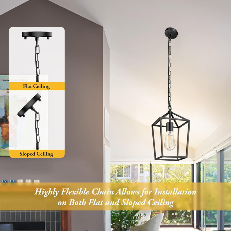 Black Metal Farmhouse Pendant Light with Open Cage Design