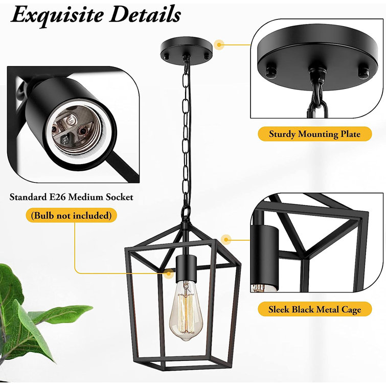 Black Metal Farmhouse Pendant Light with Open Cage Design