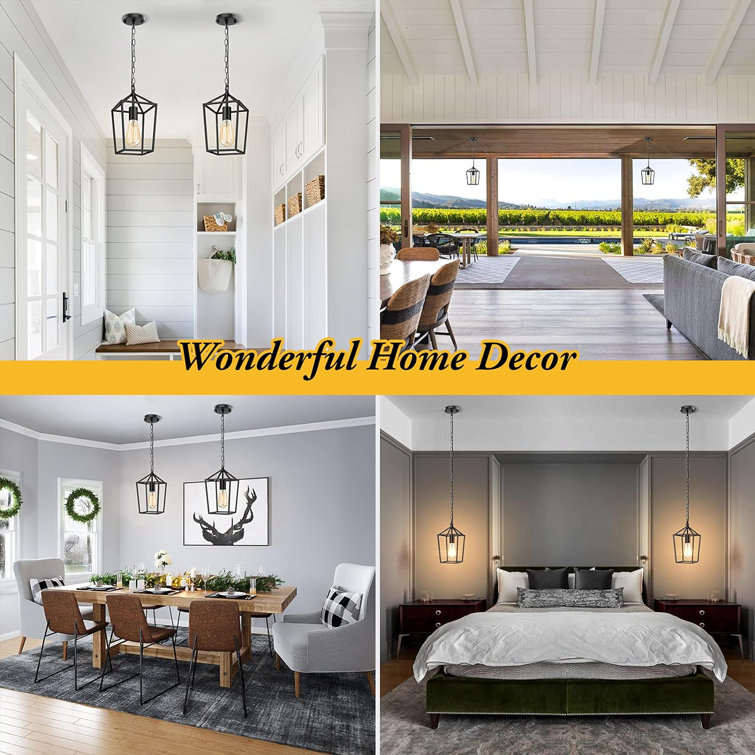 Black Metal Farmhouse Pendant Light with Open Cage Design