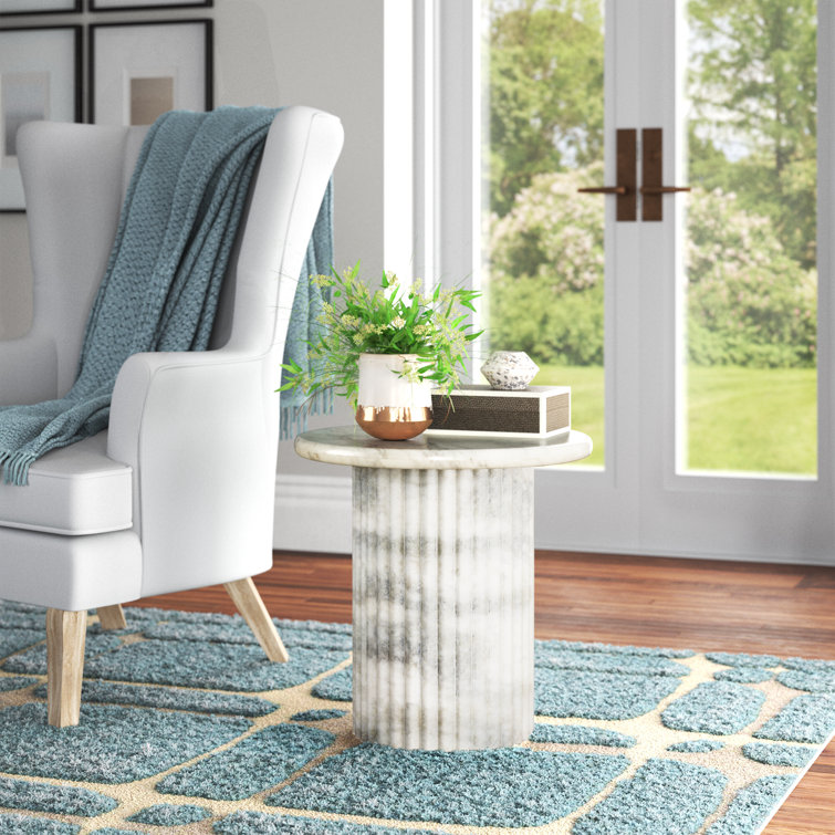 White Marble Round Fluted Side Table