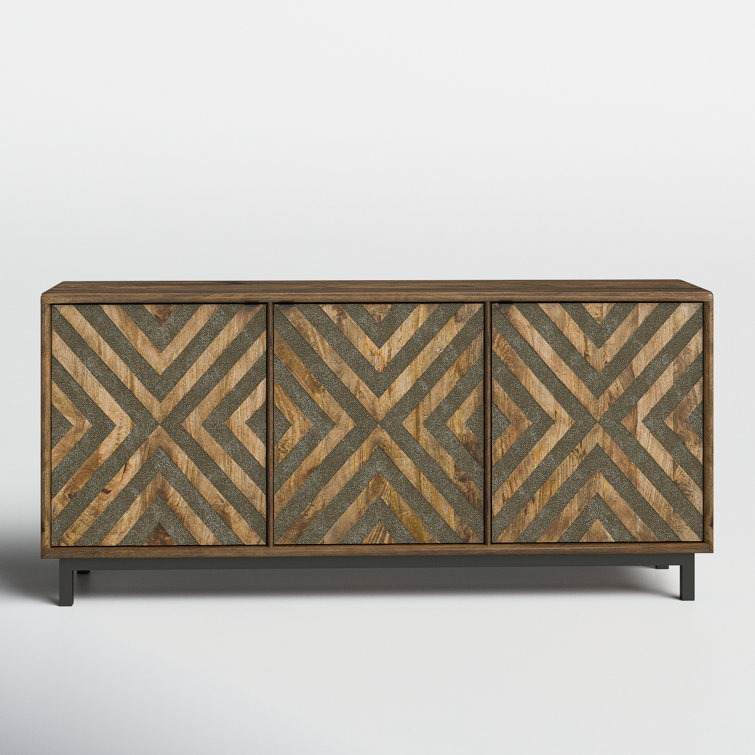 Transitional Serramonte 69" Medium Brown Wood Media Console with Cabinet