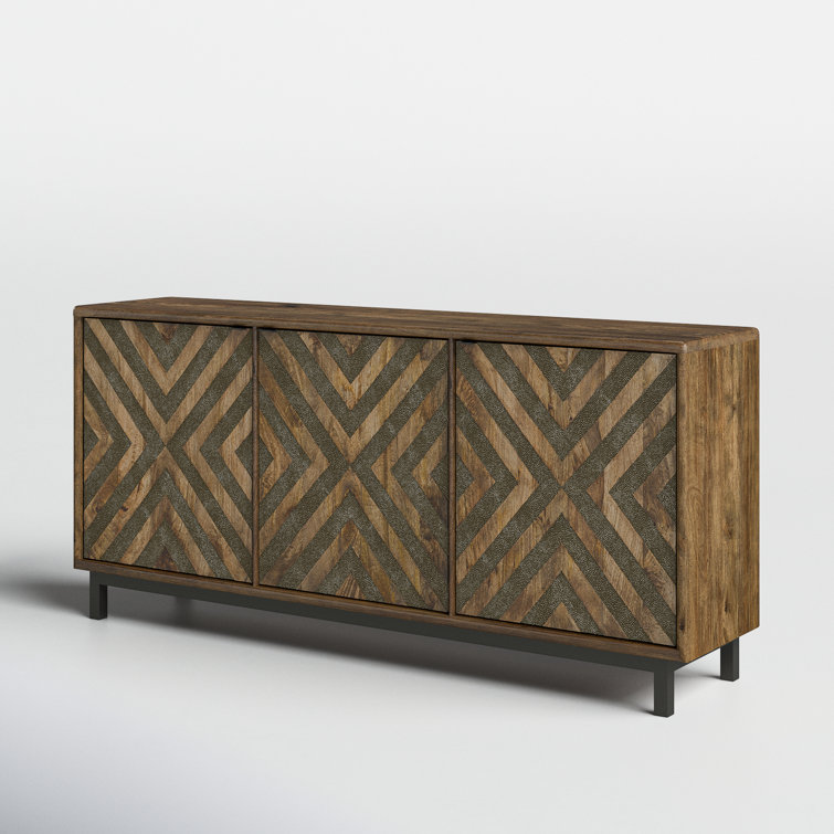 Transitional Serramonte 69" Medium Brown Wood Media Console with Cabinet