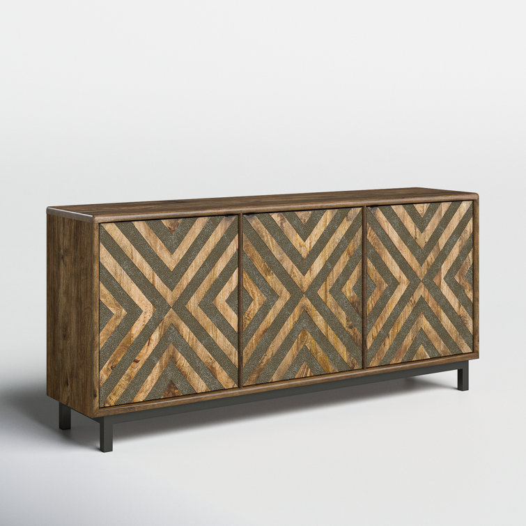Transitional Serramonte 69" Medium Brown Wood Media Console with Cabinet