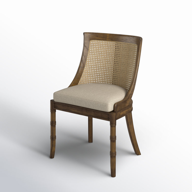 Brown Mahogany Cane Upholstered Linen Side Chair