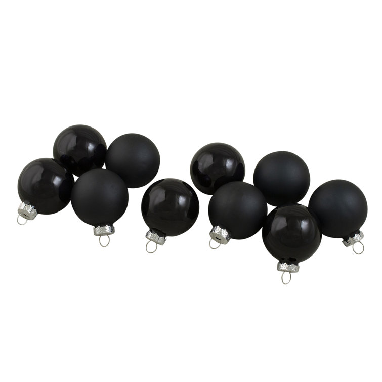 10-Piece Shiny and Matte Black Glass Christmas Ball Ornament Set