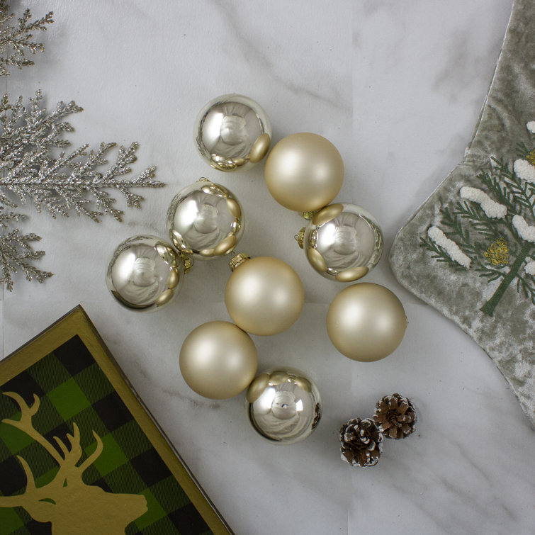 Gold Matte and Shiny Glass Christmas Ball Ornament Set of Nine