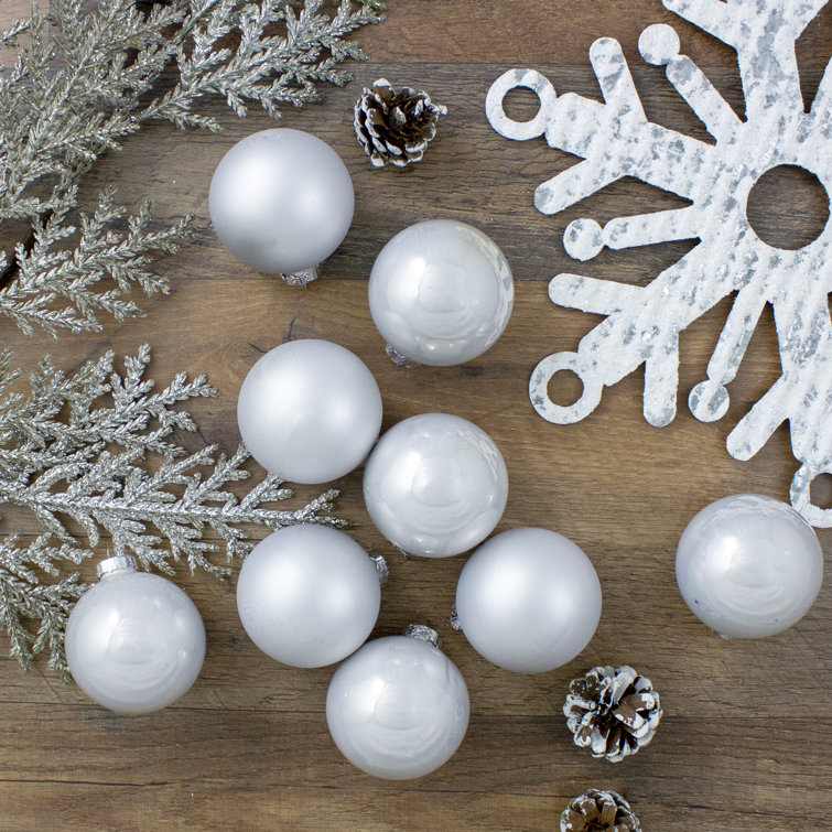 Pearl and Matte White Glass Christmas Ball Ornament Set